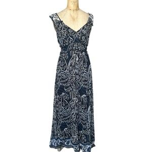 Sundance Silk Elegant Blue Paisley Maxi Dress Size 6 Wedding Guest Event Beach